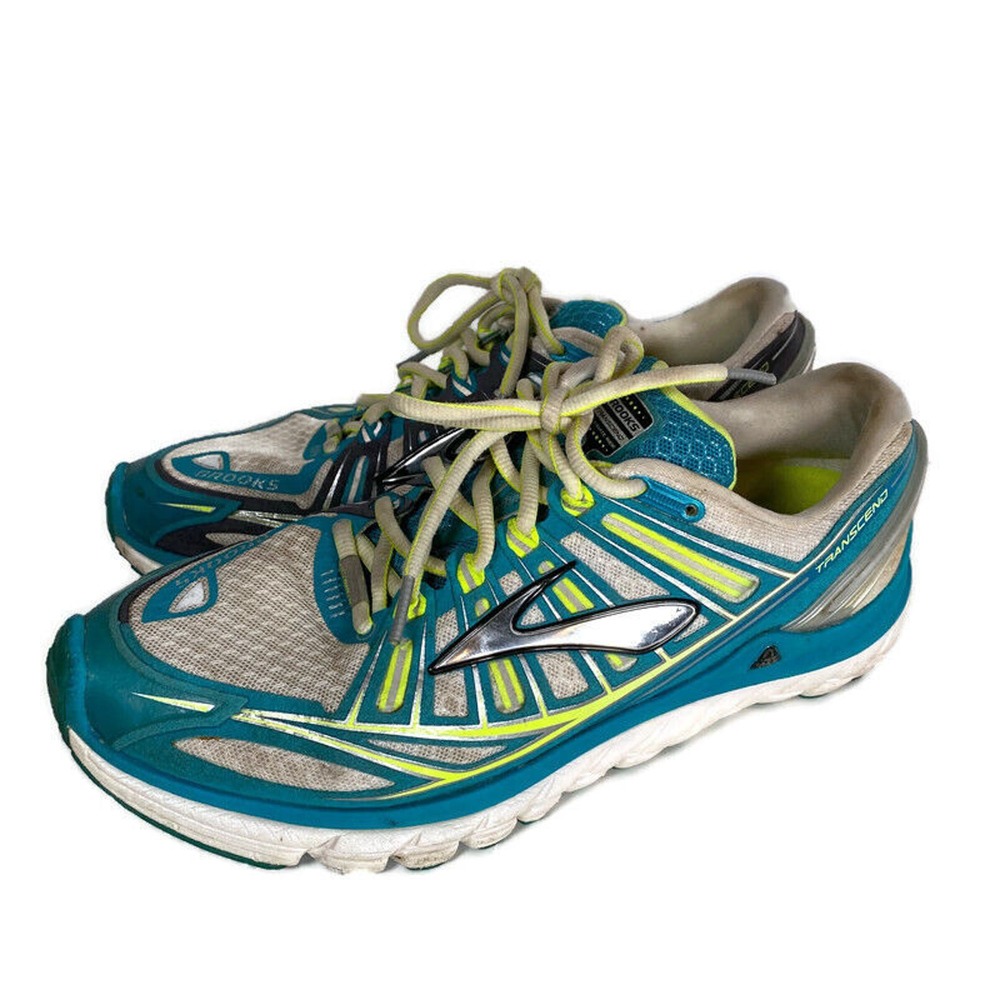 Brooks Transcend Womens 9.5 White Teal Yellow Running Shoes Workout READ